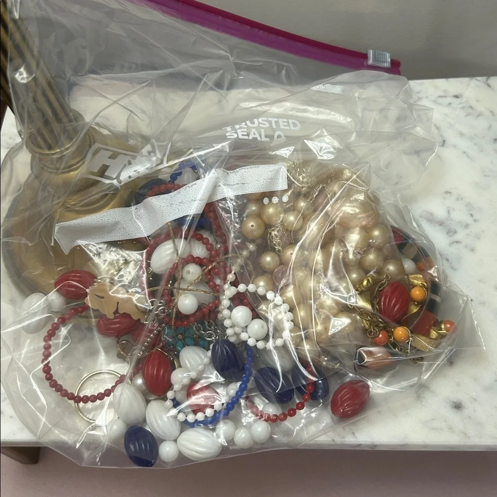 Assorted Women's Beaded Necklace Set in Red, White & Blue -Craft Bundle
